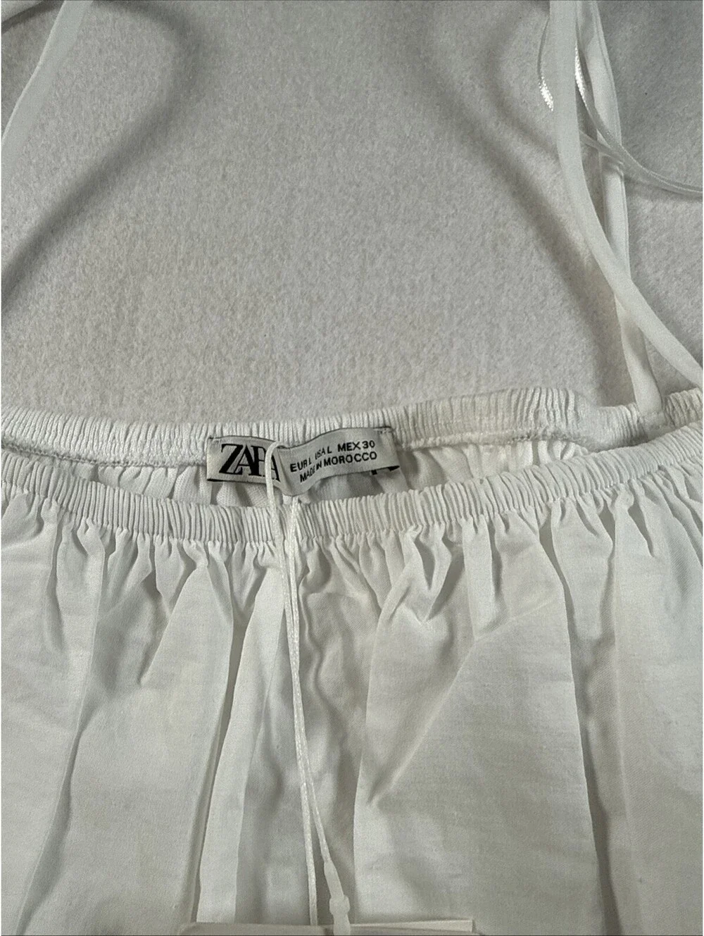 ZARA Womens Ballon Sleeve Crop Top Blouse White SZ Large New With Tag Pre Owned